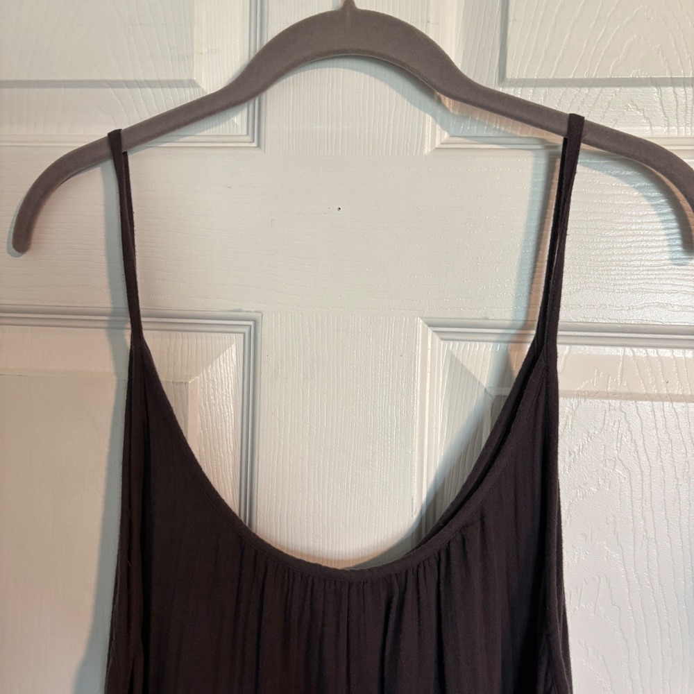 Natural Life Charcoal Grey Gauze Maxi Dress Boho Spaghetti Strap Raw Hem L/XL - Picture 5 of 12